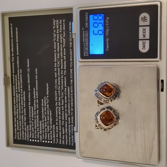 Vintage Sterling Silver Amber and Marcasite Earrings ATI Mexico 925 - Picture 4 of 4